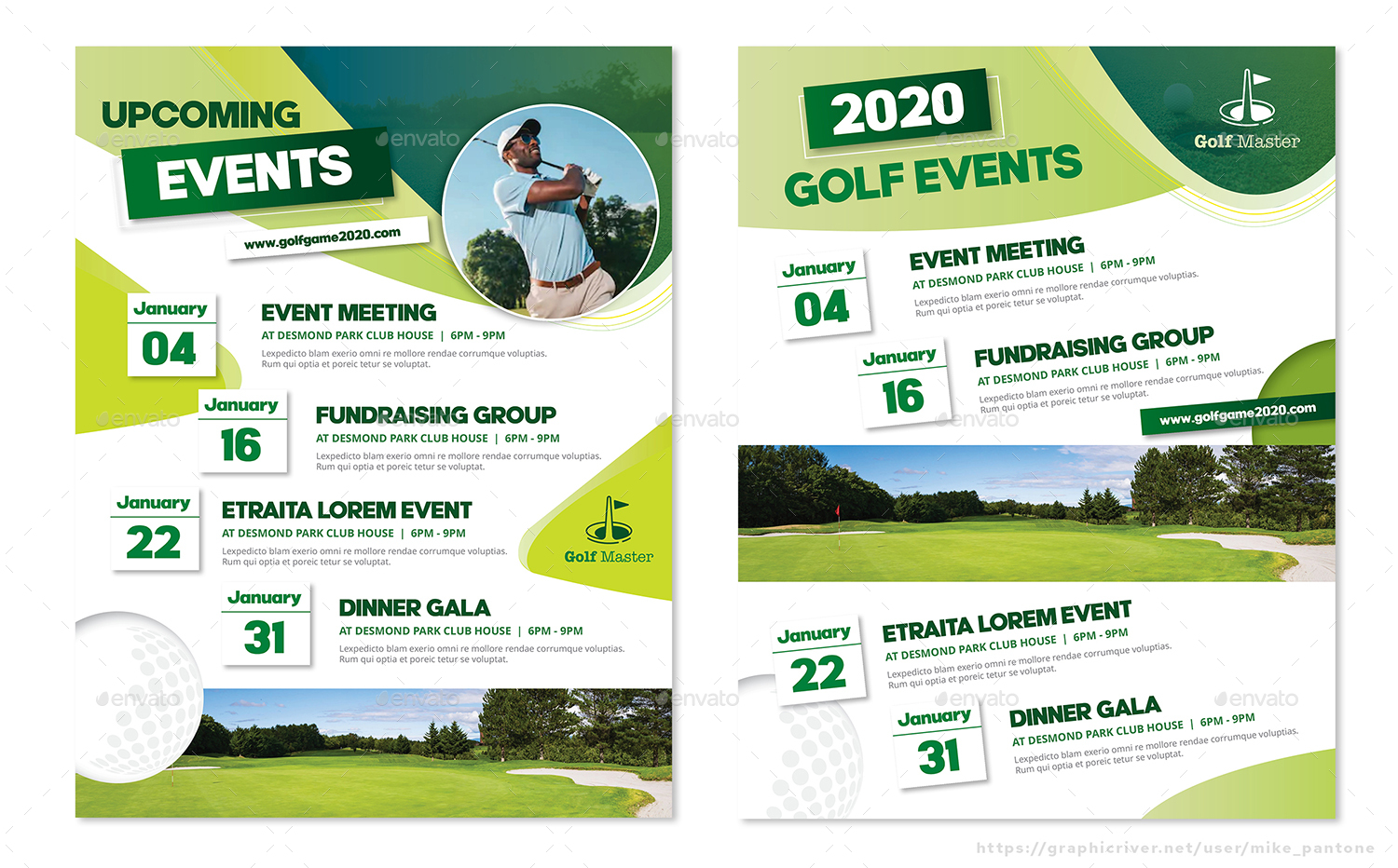 Golf Events Calendar Flyers 4 Options by Mike_pantone GraphicRiver